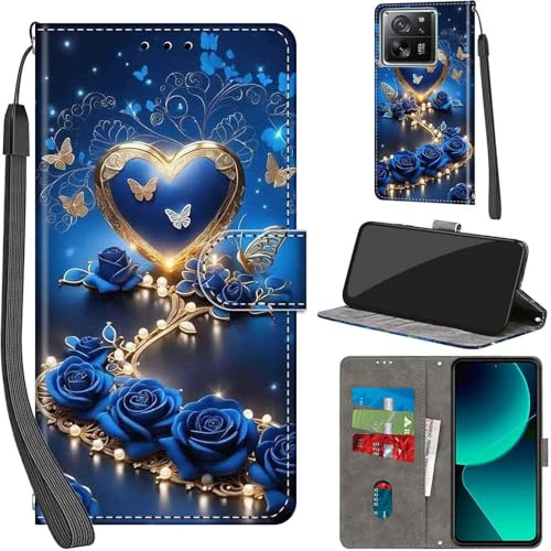 Handyhülle für Xiaomi 13T / 13T Pro Klapphülle Leder Wallet Herzen | 3 Kartenfächer & 1 Geldfach, Magnetverschluss, Ständerfunktion, robuste premium PU leder klapphülle für Redmi K60 Ultra