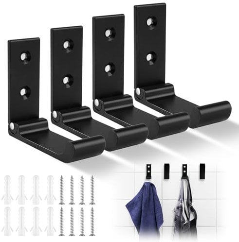 Tikplus Garderobenhaken Klappbar 4 Stück, Schwarz Klapphaken, 90° Faltbare Kleiderhaken Klappbar, Wandhaken Klappbar - für Badezimmer, Schlafzimmer,Küche Wand Innen & Außen