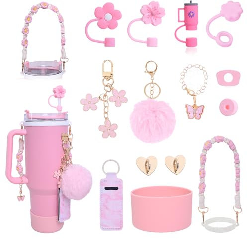 LUOJINYI 15 Stück Stanley Cup Zubehör, Stanley Cup Accessories for Stanley Cup 800 ml - 1100 ml, Stanley Cup Accessory Set, Stanley Quencher Zubehör, Stanley Cup Zubehör Rosa(Becher nicht enthalten)