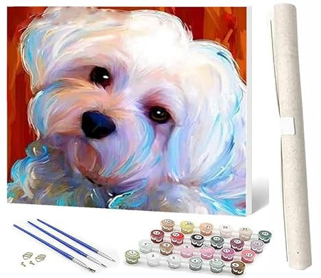 WMZPOY Paint by Numbers for AdultsDIY Canvas Oil Painting Kit Acrylic Animal Maltese Dog 2 CraftsPainting Kits with Paint Brushes Frameless for Home Wall Decor Gifts 40x50cm