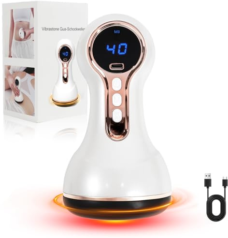 Shiptree Vibrastone Neuropathie, 5.0 Upgradet Gua-Schockwellen-Gerät, Mini Massagegerät mit 30 Vibration-Heizfunktion Kombination, Schmerzlinderung und Entspannung für Hände, Rücken, Füße, Weiß