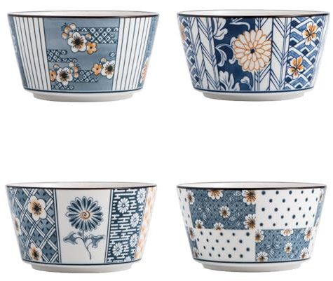 TuYines Cereal Bowls Set of 4,Ceramic Bowls,Porcelain Dessert Bowls,Soup Bowls, 4.75 Inch Serving Bowls,Breakfast Bowls,Small Bowls for Ice Cream, Rice, Soup, Dessert, Microwave and Dishwasher Safe