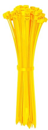 ERKO Bridas Plastico Amarillo 200 x 3,6 mm 100 unidades, para asegurar, almacenamiento, organización, obras de construcción y gestión de cables, para uso interior y exterior