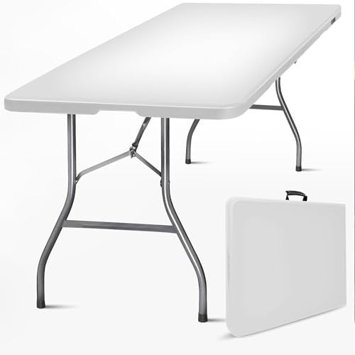 SKYLANTERN® Table Pliante 180x75x74 cm Rectangulaire Gris Clair - Table de Camping Pliante 8 Personnes Grand Largeur (75cm) - Table Pliante Exterieur en HDPE épais de 3,5 cm - Table de Jardin Pied