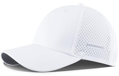 GADIEMKENSD Basebollkeps snabbtorkande UPF 50+ laserskuret nät, böjd skärm, justerbar snapback-keps, Vitt och blått, 57-60