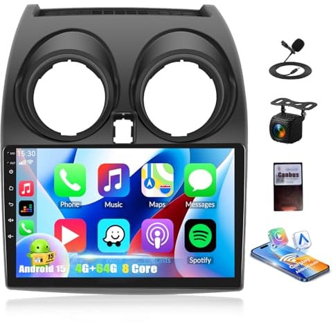 Android 15, 4G+64G 8Core GOHHDL Qualcomm Radio Coche para Nissan Qashqai J10 2006-2016, Pantalla Táctil IPS de 9 Pulgadas Compatible con cámaras de Respaldo Originales, GPS/WiFi/BT/FM/RDS/EQ/DSP/SWC