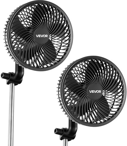 VEVOR Ventilateur de Culture à Pince, Ventilateur Oscillant pour Tente de Culture, USB-C, 9 Vitesses et Mode Cyclique, Oscillation 45° et 90°, Boîtier en ABS, pour Circulation de l'Air, Noir, Lot de 2