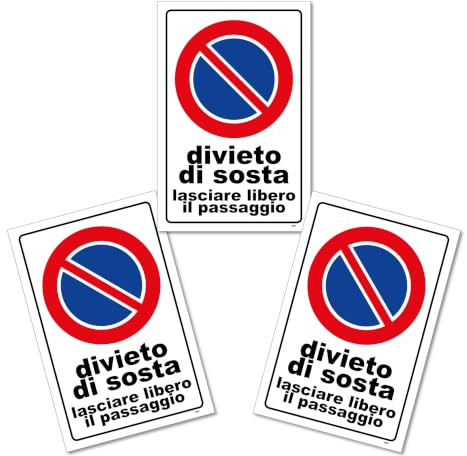 Set 3 Cartelli DIVIETO DI SOSTA 30x20 cm in PVC – Alta Visibilità e Resistenti agli agenti atmosferici, visibili da lontano, ideali per uso esterno, installazione rapida – Lunga Durata