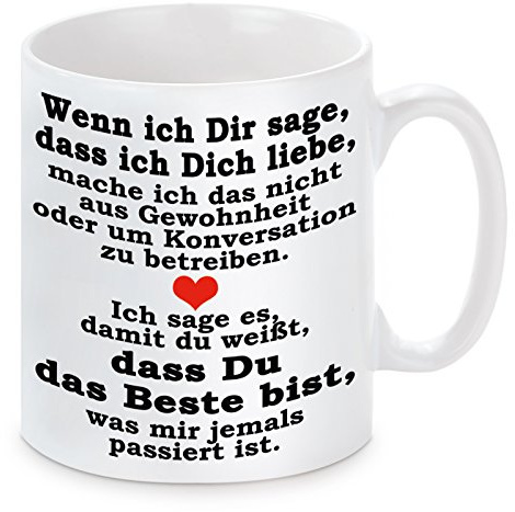 Herzbotschaft Lieblingsmensch Tasse mit Motiv Modell Wenn Ich Dir Sage…, Keramik, Weiß, 11 x 11 x 11 cm