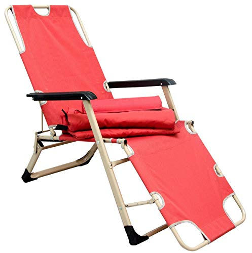 AMANKA Liegestuhl mit Auflage und Kopfkissen - 178cm Gartenliege Campingliege Sonnenliege Rot
