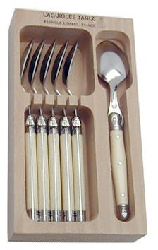Andre Verdier LAGUIOLE Debutant Set of 6 Table Spoons-Ivory ABS Handle-Made in France, Stainless Steel