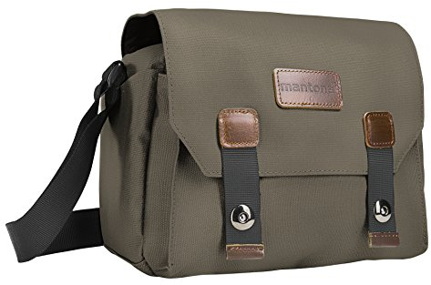 Mantona Kameratasche Milano piccolo (modische Universaltasche für Digital-Spiegelreflex-Kameras und Systemkameras plus Zubehör, Vintage, graues Interieur) braun