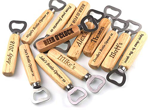 Personalised Bottle Opener – Engraved Wooden Handle with Choice of Fonts – Custom Gift for Him, Dad, Groom, Teacher, Stocking Filler