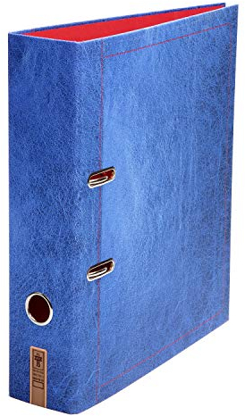 Lederluxus Marine - Ordner Aktenordner DIN A4 ca. 8 cm breit Motiv Leder-Optik bedruckt blau jeansblau Büro Wohnzimmer