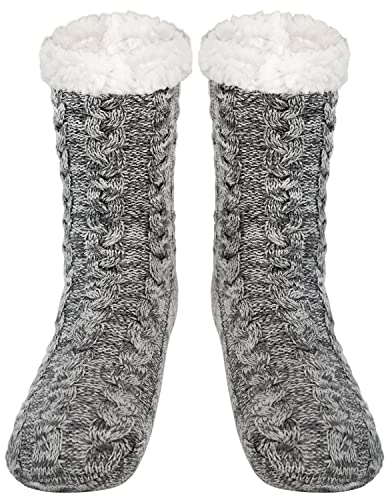 SIMIYA Herren Kuschelsocken, rutschfest Wintersocken Stoppersocken, anti Rutsch warme Hüttensocken Haussocken, 1 Paar (Grau)