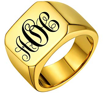 PROSTEEL Herren Band Ring 18k vergoldet personalisiert Initialen Monogramm Siegelring hochglanzpoliert schlicht Partnerringe für Frauen Männer Geburtstag, Größe 54