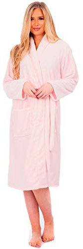 Adore Home Ladies Flannel Fleece Bathrobe Soft & Warm Dressing Gown Bath Robe Shawl Collar, Pink, 2XL-3XL