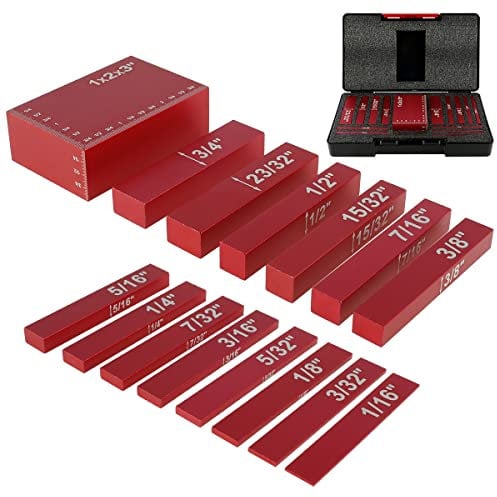 15pcs Gauge Block Set Aluminum Alloy High Precision Setup Bars Testing Height Gauge Block Measuring Tool with Case for Router and Table Saw Woodworking Accessories