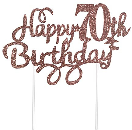 CHEERYMAGIC Happy 70th Birthday Cake Topper Rose Gold Glitter 70th Birthday Cake Decorations Happy Birthday Cupcake Toppers for Birthday Anniversary Party Decorations A4-SRDGZS (Rose Gold)