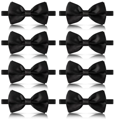Unoutur 8 Pieces bow ties for men, Pre-tied Men's Bow Ties Adjustable Satin Bow Tie for any Age（black）