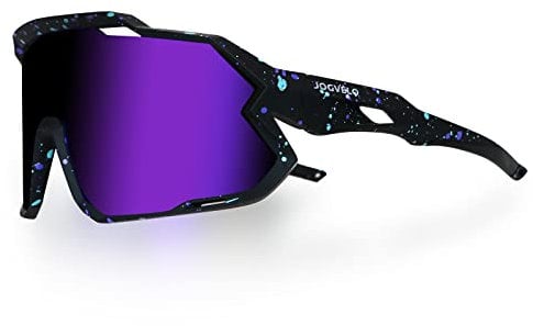JOGVELO Polarized Sports Sunglasses, Cycling Glasses with 3 Interchangeable Lens UV400 for Men Women Youth Baseball Running Driving Golf, Black&Blue