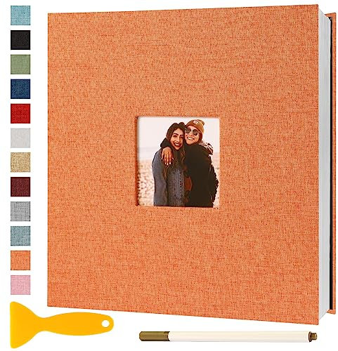 Fotoalbum Selbstklebend 33x32 Groß Fotoalbum Zum Einkleben Scrapbook Selbstgestalten Photo Album Fotobuch Baby Hochzeit Gästebuch Erinnerungsbuch Urlaub Briefmarkenalbum Geburtstag, 40 Seiten Orange