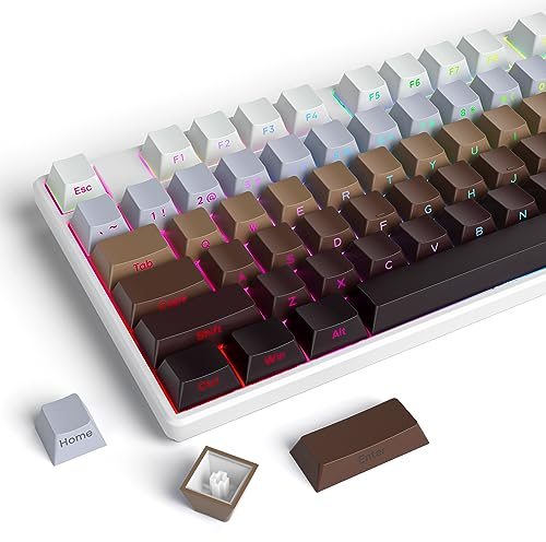 Owpkeenthy PBT Durchleuchtende Tastenkappen-Set, Double-Shot Seitlich-Bedruckt Cherry-Profil Gradient-Braun 135 Tasten, für 60% 65% 75% 100% MX-Schalter South-Facing Mechanische Tastatur (Kaffee)