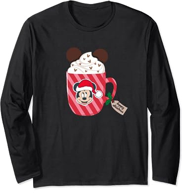 Disney Mickey Mouse Happy Christmas Hot Chocolate Cocoa Mug Long Sleeve T-Shirt