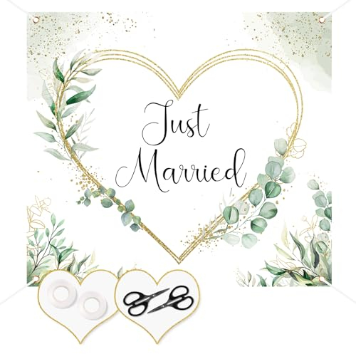 Fowecelt Hochzeitsherz zum Ausschneiden 200x180cm, Herz zum Ausschneiden Hochzeit, Just Married Laken Hochzeit mit 2 Scheren für das Brautpaar Hochzeitsherz Hochzeitsdeko