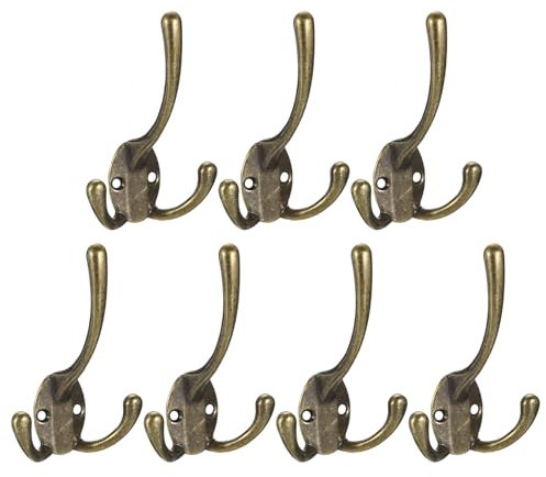sourcing map Wall Hooks, 7Pcs - Zinc Alloy Three Prong Retro Coat Hook, Wall Mounted Hooks for Hanging Towel Clothes Backpack Scarf Hat (Bronze)