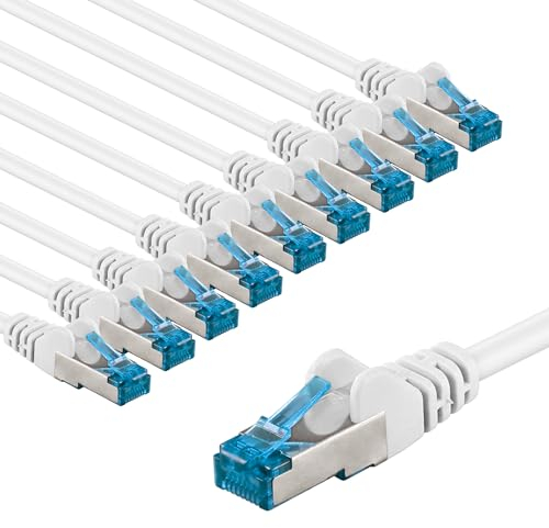 goobay 66054 CAT 6A Netzwerkkabel im 10er Set/Patchkabel geschirmt S/FTP/CU Ethernet Kabel, PiMF, LSZH/Cat 6a Kabel mit 10Gbits / Weiß / 10x 3m