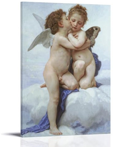 LdinMEX William Adolphe Bouguereau Kunstwerk – Amor und Psyche Druck Poster Kunstdruck Wandfoto, Farbe zum Aufhängen, Bild, Familie, Schlafzimmer, Dekoration, Geschenk, 40 x 60 cm