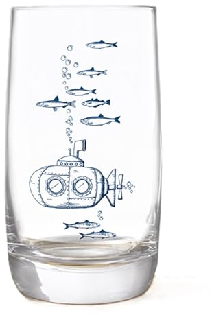 Bow & Hummingbird - 1931021-3 - Kristallglas, Trinkglas, Maritim, U-Boot, 12,6cm x 6,9cm, 330ml, spülmaschinengeeignet
