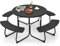 GOPLUS Mesa de Picnic con 4 Bancos Integrados, Agujero de Sombrilla, Marco de Acero, Bandeja HDPE, Conjunto de Mesa y Bancos Redondos para 8 Personas para Patio, Jardín, Carga 135/225 kg (Negro)