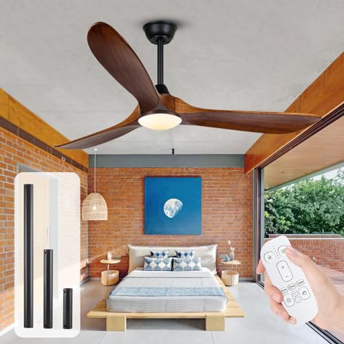 Ventilador de techo de madera de 152cm con luz, ventilador de techo de granja con motor CC reversible silencioso, ventilador de techo rústico de para exteriores para patios, pabellón, porche, cenador