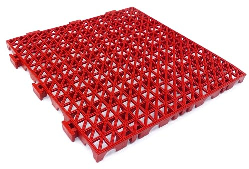 9 Losetas PVC Reforzadas Rojo ≈1m² Antihumedad Garajes y almacenes | Paso de coches y maquinaria. Evita resbalones. Drenaje eficaz. Ideal trasteros, sótanos, bodegas, despensas y zonas húmedas.