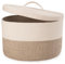 Rieeyrslza Cesta de Cuerda de Algodón para la Colada con Tapa 32L Cestas de Lavandería Tejidas para Mantas, Mango Hueco, Poner Ropa Sucia, Almohadas, Productos para Bebés 40 x 25cm(Marrón)
