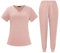 Meichoon Medical Scrubs Set Classic V-Ausschnitt Top mit Jogginghose mit Taschen Uniform Natural Skin Friendly DK06Rosa Large