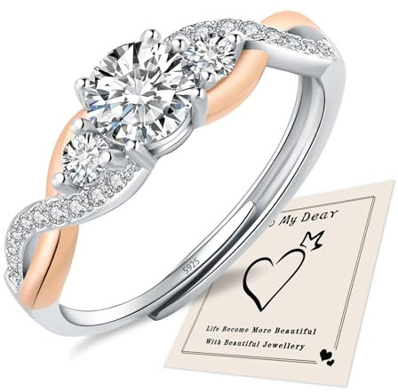 HEEYA Ringe für Damen Sterling Silber 925 Plattiert Ringe Verstellbarer Ring Ewigkeit Verlobungsring Verdrehtes Seil 5A Zirkonia Eheringe Promise Ring für Frauen mit Geschenkbox - Rose Gold