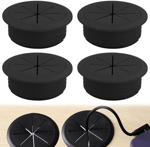 Passage de Cable Bureau,Passe Câble en Plastique, 4 Pièces Couvercle de Filetage de Câble 50mm Oeillets de Trou de Câble Passe Cable Bureau pour Les Meubles de Bureau Table Bureau d'ordinateu