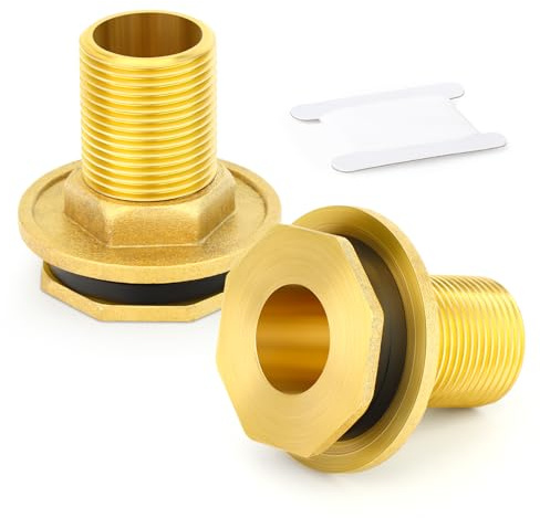 ERGAOBOY 2 Stück 3/4 Zoll BSP Außengewinde Hochleistungs Messing Wassertank Bulkhead Tankanschluss Adapter Fitting mit Gummidichtung, geeignet für Regenwasserfässer, Aquarien und Badewannen