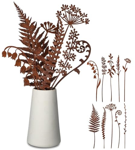 Yeehliny Gartenstecker Roststecker Rost Metallblumen für draußen, Dekostecker Beetstecker Blumenstecker Gartenpfähle Metall Rostiger Blumen Gartendeko für Rasen, Hof, Gehweg, Blumengarten (H/10pcs)
