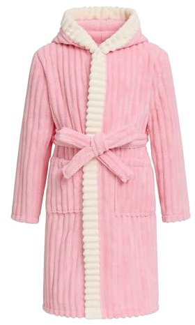 WYTbaby Accappatoio per bambine in pile con cappuccio, caldo e morbido, accappatoio unisex per bambini dai 4 ai 14 anni | Accappatoio per bambini, caldo e morbido, unisex, per bambini dai 4 ai 14 anni