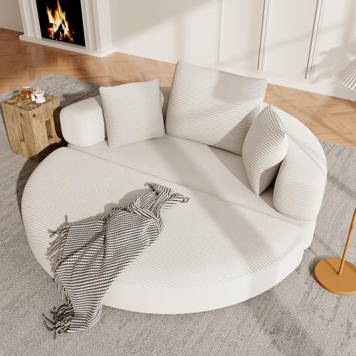 UIXENI Folding Sofa Bed Boneless Couch with 3 Pillows, Modular Couch Cord Cover for Living Room and Bedroom ﻿ (Light beige)