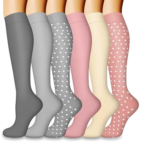 flintronic Kompressionsstrümpfe, 6 Paar Kupfer Kompressionssocken mit 15-20 mmHg, Kompressionssocken für Flugreisen Abgestufte, für Damen Herren Laufen, Sport, Flug, Reisen