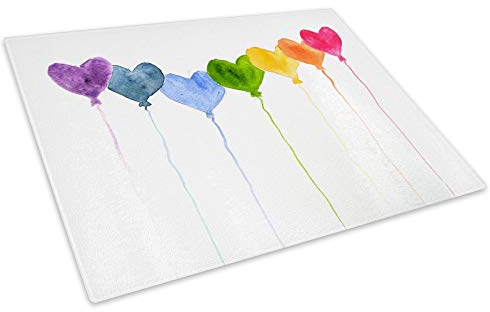 Colourful Hearts Cool Glass Chopping Board Kitchen Worktop Saver Protector