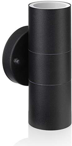 Auraglow Double Up and Down Wall Light Matte Black Steel, Fitting Only | IP44 indoor outdoor compact sconce, glass diffusers, twin glow, bulbs not included, for porch and doorway