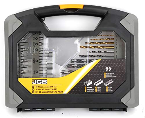 JCB Tools JCB-PTA-40-NA Bohrer-Set und Schraubendreher-Bits, Metall, Mauerwerk, Holzbohrer, Schraubendreher-Bits und Stecknüsse im Lieferumfang enthalten, Bohrer-Set mit klappbarem Koffer und Griff,