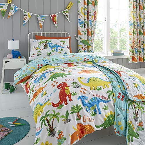Happy Linen Company Mädchen/Jungen Bettwäsche-Set - mit niedlichen Dinosauriern - wendbar - Einzelbett