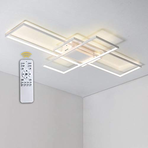 Modern Quadrat 115W LED Deckeleuchen Dimmbar Mit Fernbedienung Wohnzimmerlampe, Aluminium Acryl Deckenleuchte Chic Eckig Deckenlampe für Schlafzimmer Esszimmer Küche Flur Lampe, Weiß, 140*80*9cm